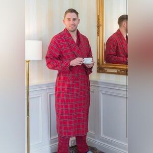 Lee Valley Ireland Men's Size XL Cotton Flannel Robe - Red Tartan Royal Stewart